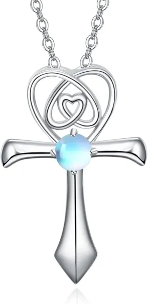 Dreamboat Cross Necklaces for Women Sterling Silver Cross Pendant Celtic Knot Necklace Moonstone Jewelry for Women Religious Gifts for Women Christian Gifts for Mom Mothers