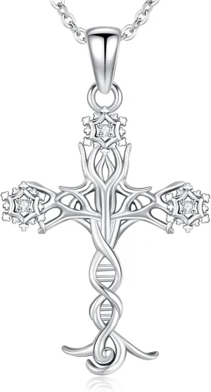 Dreamboat Dna Necklace Cross Necklace for Women 925 Sterling Silver Snowflake Cross Pendant Necklace Unique Necklaces Religious Jewelry Gifts