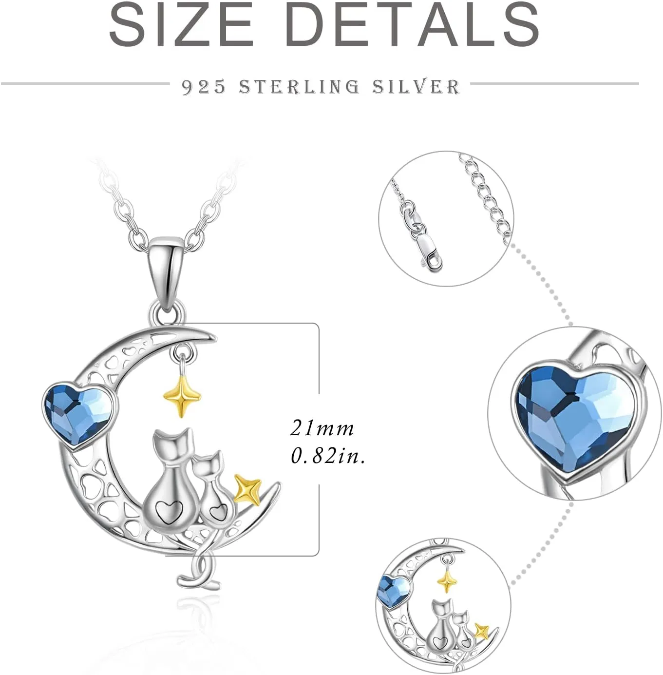 Dreamboat Sterling Silver Cat Moon Necklace Cat Necklace for Women Kitten Necklace Cat Pendant Cresecent Moon Necklace Cute Animals Necklace Jewelry Gifts