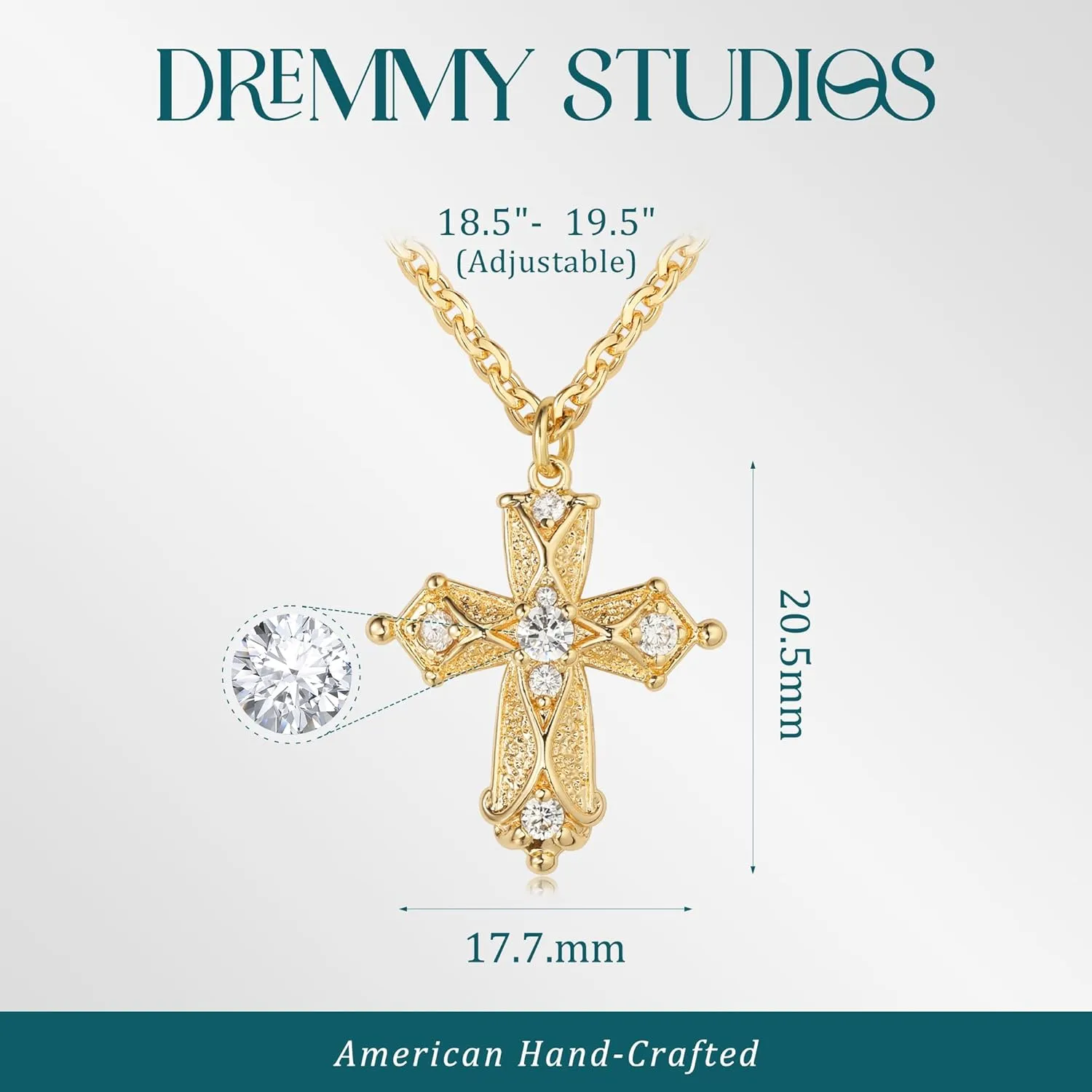 Dremmy Studios Womens Cross Necklace 14K Gold Plated Cubic Zirconia Charm Chain Choker Pendant Necklaces | Cross Faith Jewelry Religious Gifts For Women