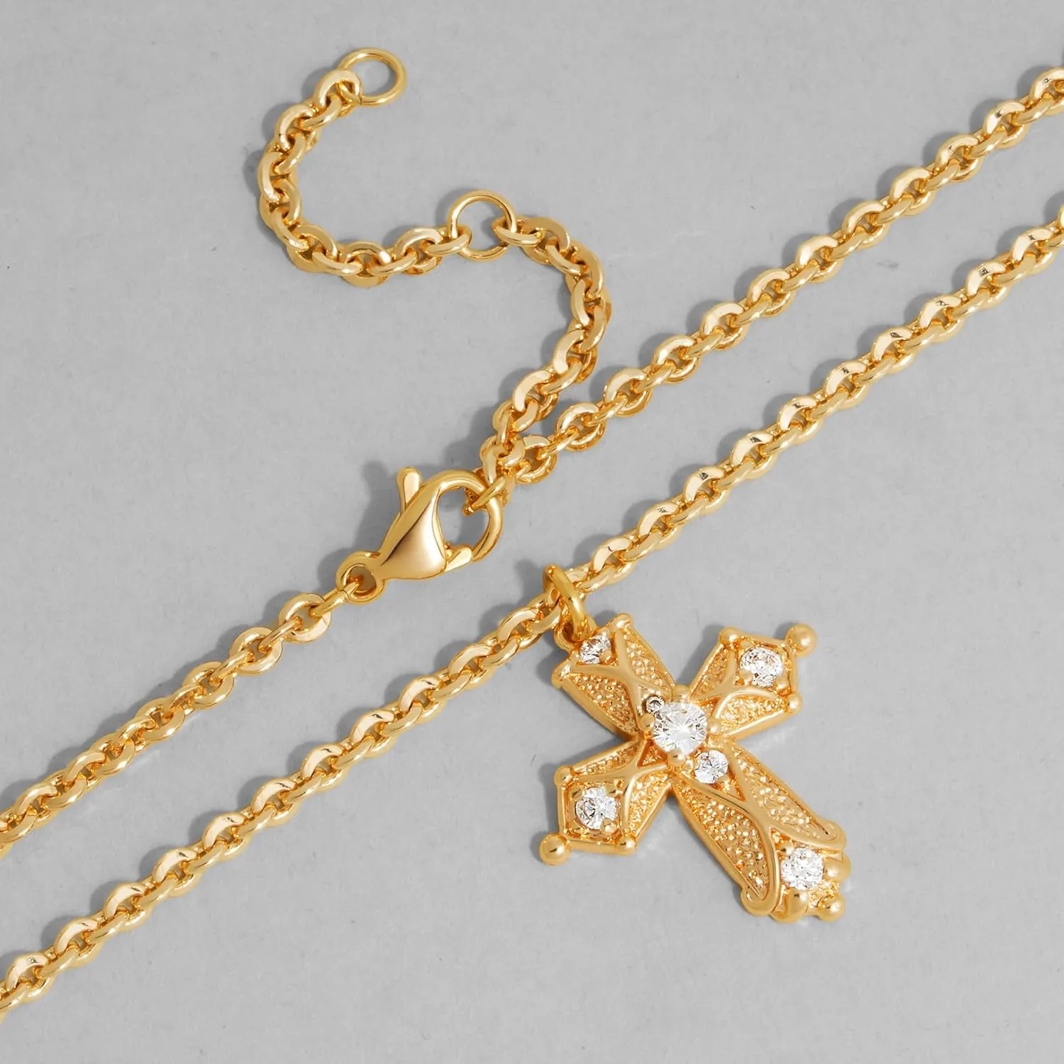 Dremmy Studios Womens Cross Necklace 14K Gold Plated Cubic Zirconia Charm Chain Choker Pendant Necklaces | Cross Faith Jewelry Religious Gifts For Women