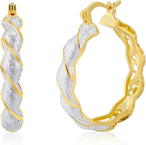Dual Sided S925 Sterling Silver Hoop Earrings for Women 18K Gold Floral Cutout and Silver Dot Design Hypoallergenic Elegant Hoop Earrings