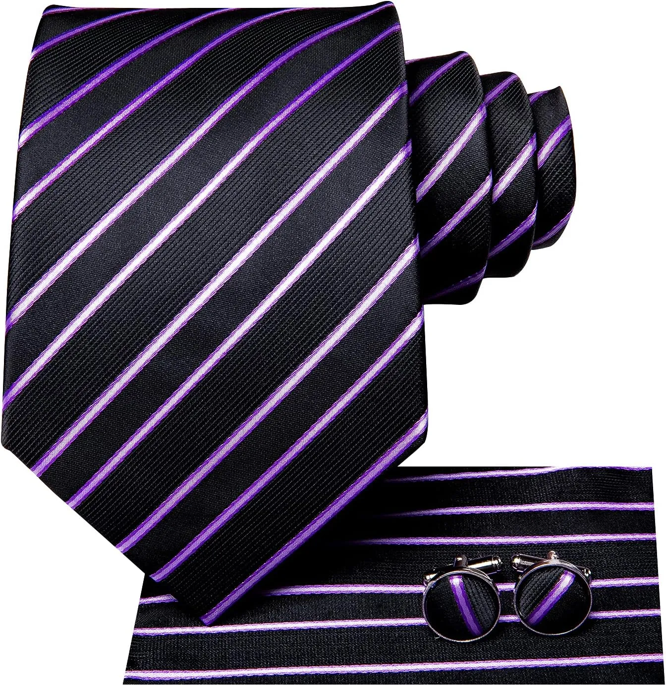 Dubulle Mens Paisley Striped Tie and Handkerchief Cufflinks Tie Set for Men Wedding Business Formal