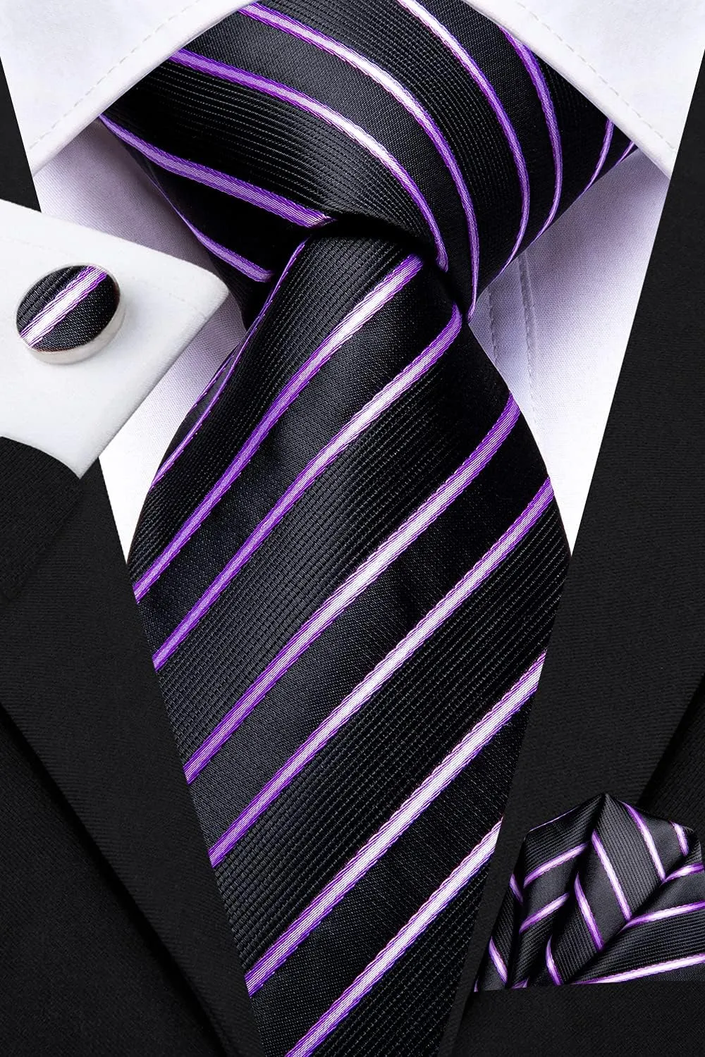 Dubulle Mens Paisley Striped Tie and Handkerchief Cufflinks Tie Set for Men Wedding Business Formal