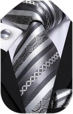 Dubulle Mens Paisley Striped Tie and Handkerchief Cufflinks Tie Set for Men Wedding Business Formal