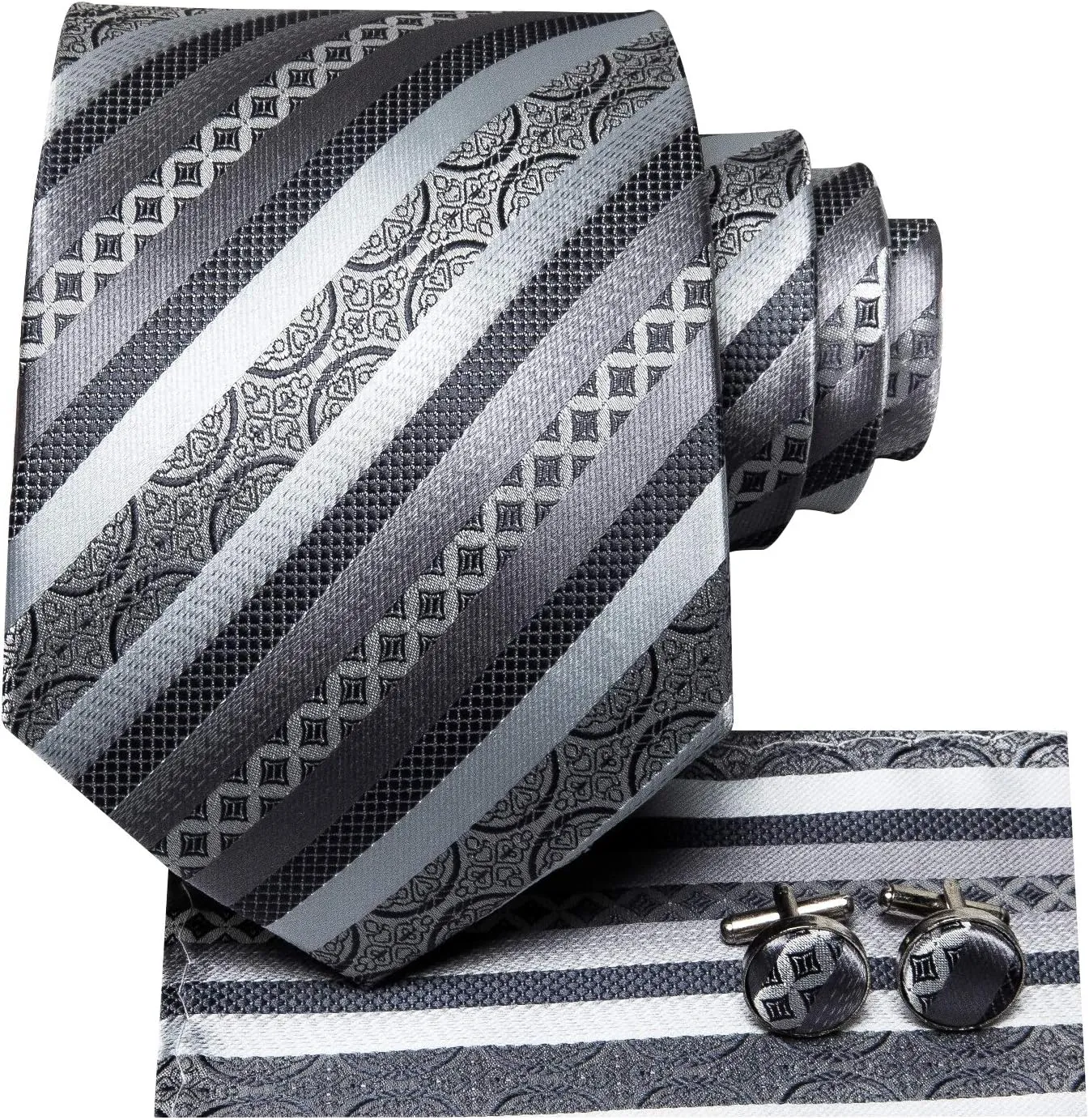 Dubulle Mens Paisley Striped Tie and Handkerchief Cufflinks Tie Set for Men Wedding Business Formal