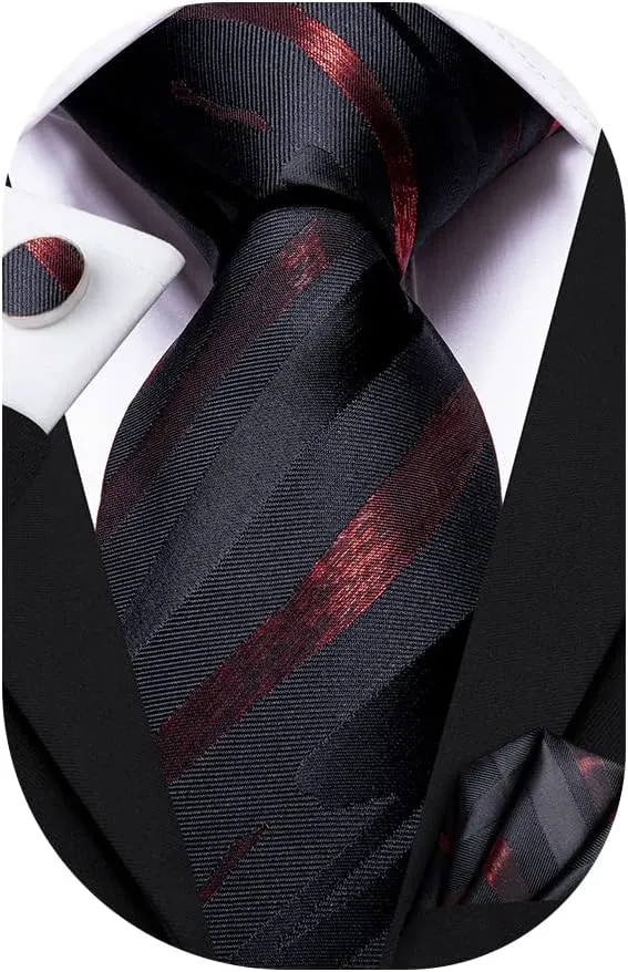 Dubulle Mens Paisley Striped Tie and Handkerchief Cufflinks Tie Set for Men Wedding Business Formal