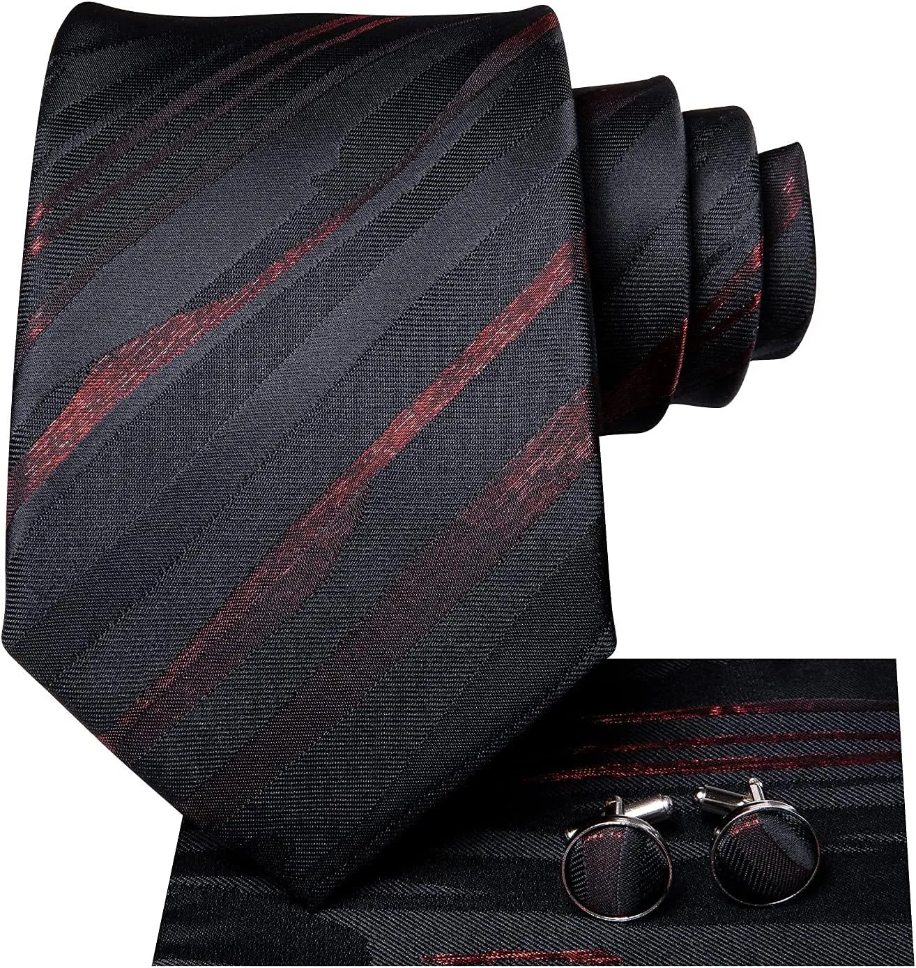 Dubulle Mens Paisley Striped Tie and Handkerchief Cufflinks Tie Set for Men Wedding Business Formal