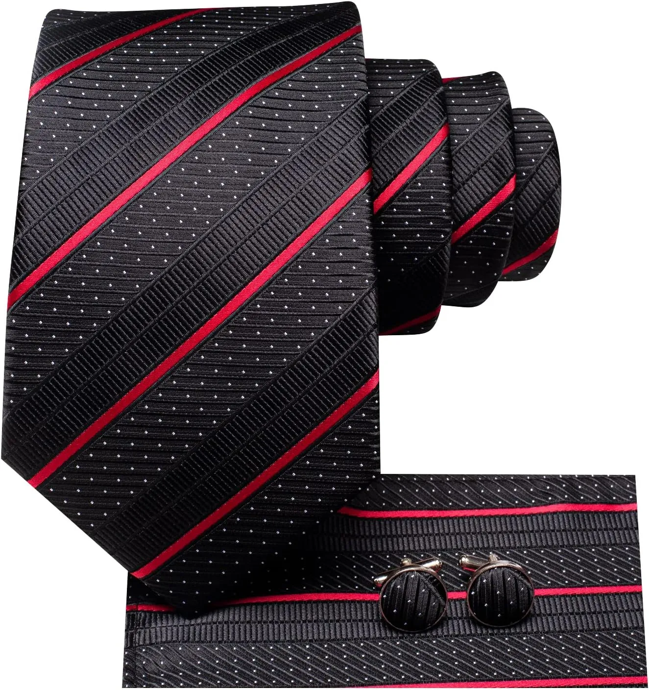 Dubulle Mens Paisley Striped Tie and Handkerchief Cufflinks Tie Set for Men Wedding Business Formal
