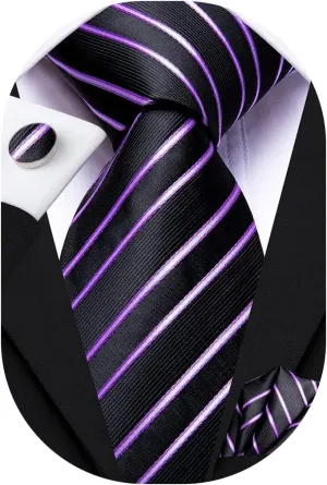 Dubulle Mens Paisley Striped Tie and Handkerchief Cufflinks Tie Set for Men Wedding Business Formal