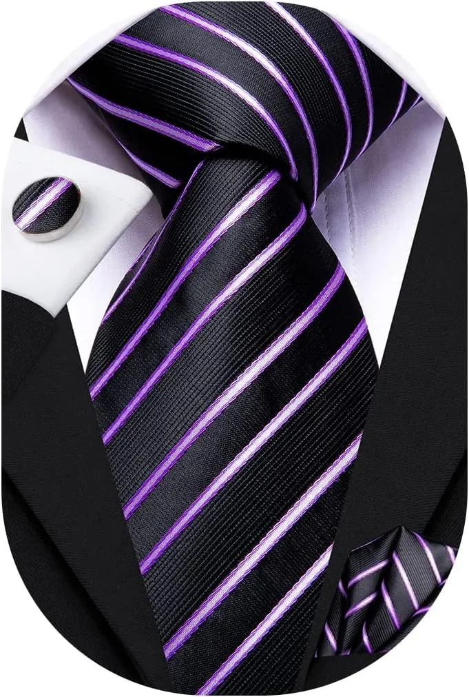 Dubulle Mens Paisley Striped Tie and Handkerchief Cufflinks Tie Set for Men Wedding Business Formal