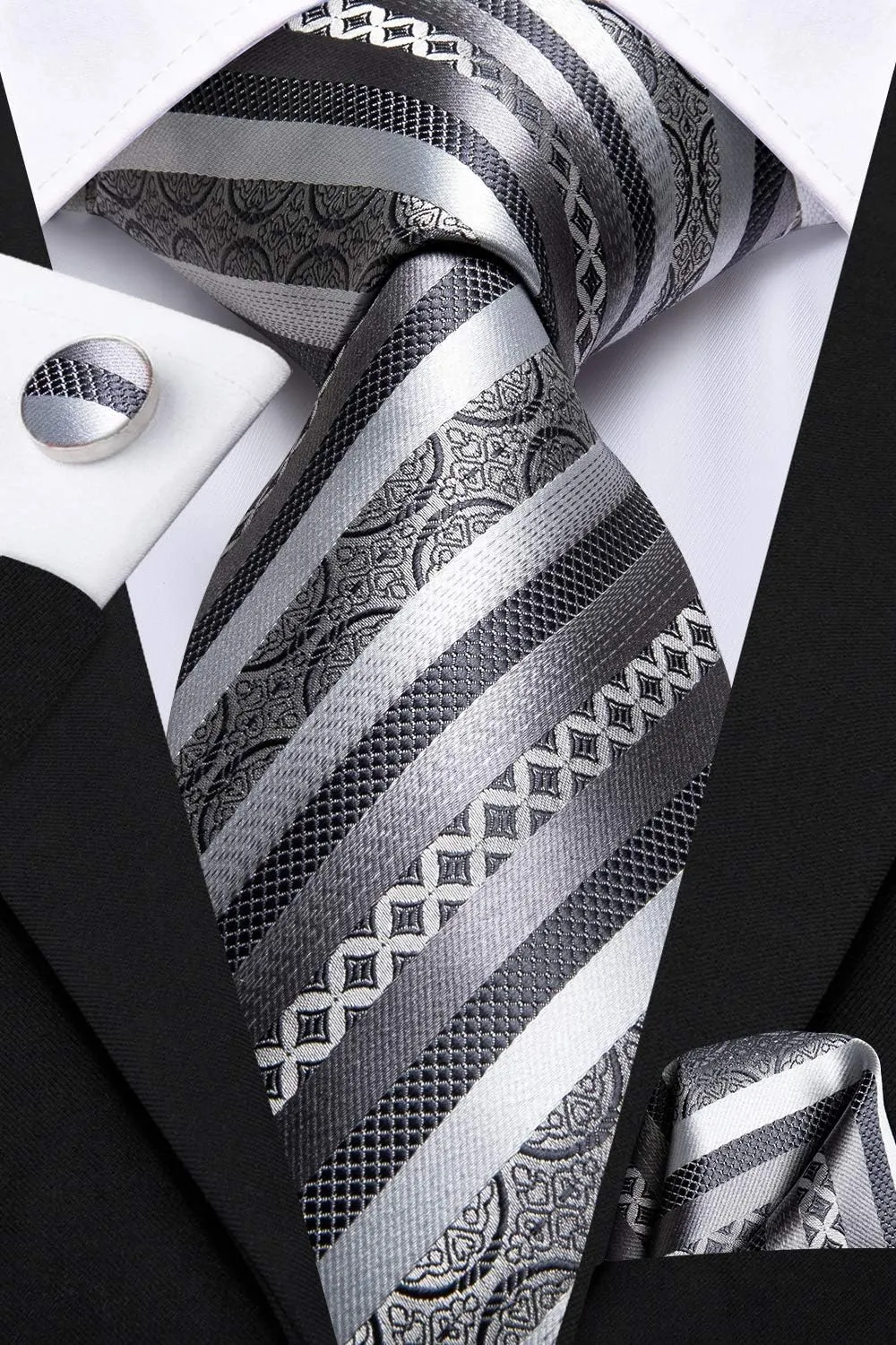 Dubulle Mens Paisley Striped Tie and Handkerchief Cufflinks Tie Set for Men Wedding Business Formal