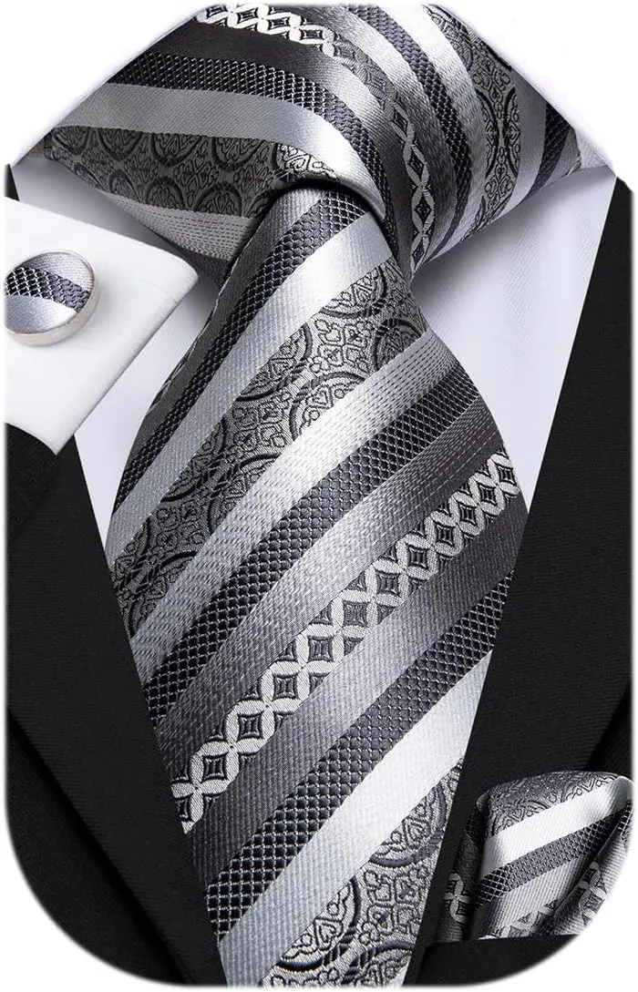 Dubulle Mens Paisley Striped Tie and Handkerchief Cufflinks Tie Set for Men Wedding Business Formal