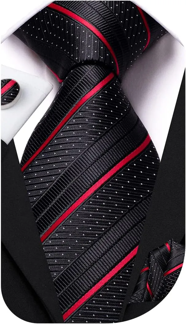 Dubulle Mens Paisley Striped Tie and Handkerchief Cufflinks Tie Set for Men Wedding Business Formal
