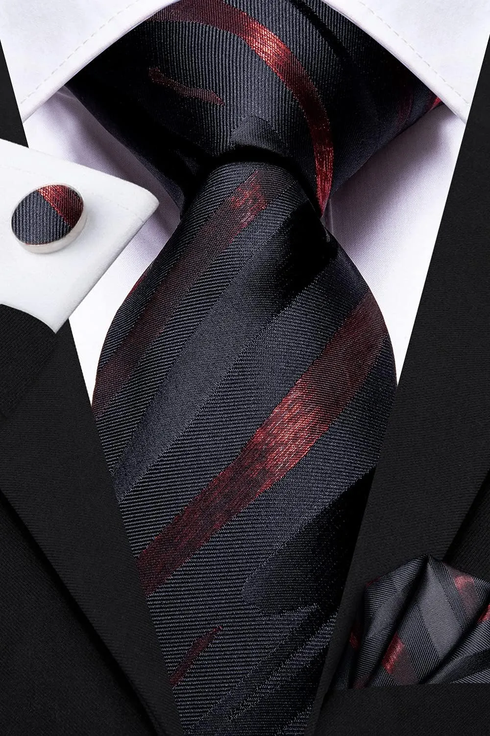 Dubulle Mens Paisley Striped Tie and Handkerchief Cufflinks Tie Set for Men Wedding Business Formal