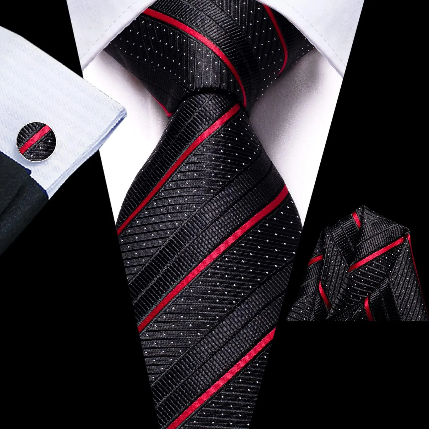 Dubulle Mens Paisley Striped Tie and Handkerchief Cufflinks Tie Set for Men Wedding Business Formal