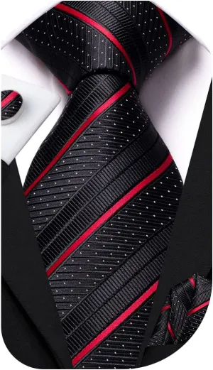 Dubulle Mens Paisley Striped Tie and Handkerchief Cufflinks Tie Set for Men Wedding Business Formal