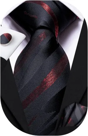 Dubulle Mens Paisley Striped Tie and Handkerchief Cufflinks Tie Set for Men Wedding Business Formal