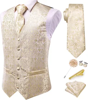 Dubulle Mens Vest and Tie Set Paisley Floral Waistcoat Neckties for Men Lapel Pin Clip Set Wedding Business