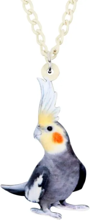 DUOWEI Acrylic Delicate White Cockatiel Parrot Necklace Novelty Tropical Pendant Jewelry Fancy Gifts for Women Bird Lovers