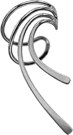 Ear Charms Classic Long Wave Ear Cuff Earring Wrap Single Right in E Z Care Rhodium Over Sterling Silver