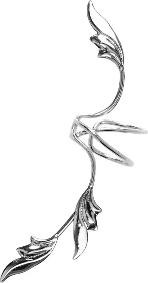 Ear Charms Delicate 3 Leaf Full Ear, Ear Cuff Left Earring Wrap in EZ Care Rhodium on Sterling Silver