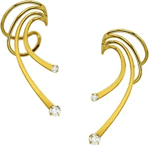 Ear Charms Delicate Long Wave 2 CZ Ear Cuff NON-Pierced Cartilage Wrap Earrings Pair in Gold on Silver