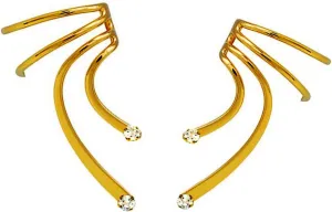 Ear Charm's Delicate Short Wave 2 CZ Ear Cuff Pair of NON-Pierced Wrap-on Earrings in Gold on Sterling Silver