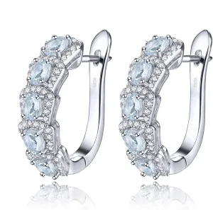 Earrings for Women Sterling Silver S925 Setting Natural Gemstone Aquamarine March Birthstone Rhodium Plated Cubic Zirconia Elegant Style Fine Jewelry for Birthday