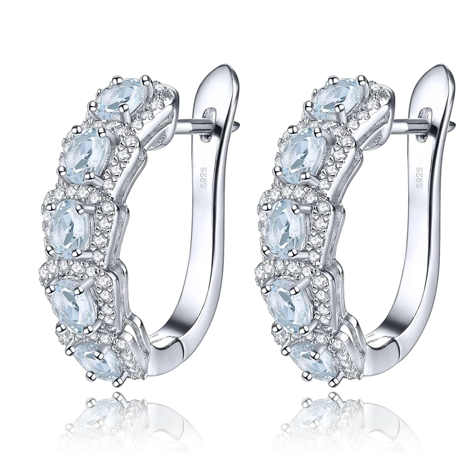 Earrings for Women Sterling Silver S925 Setting Natural Gemstone Aquamarine March Birthstone Rhodium Plated Cubic Zirconia Elegant Style Fine Jewelry for Birthday