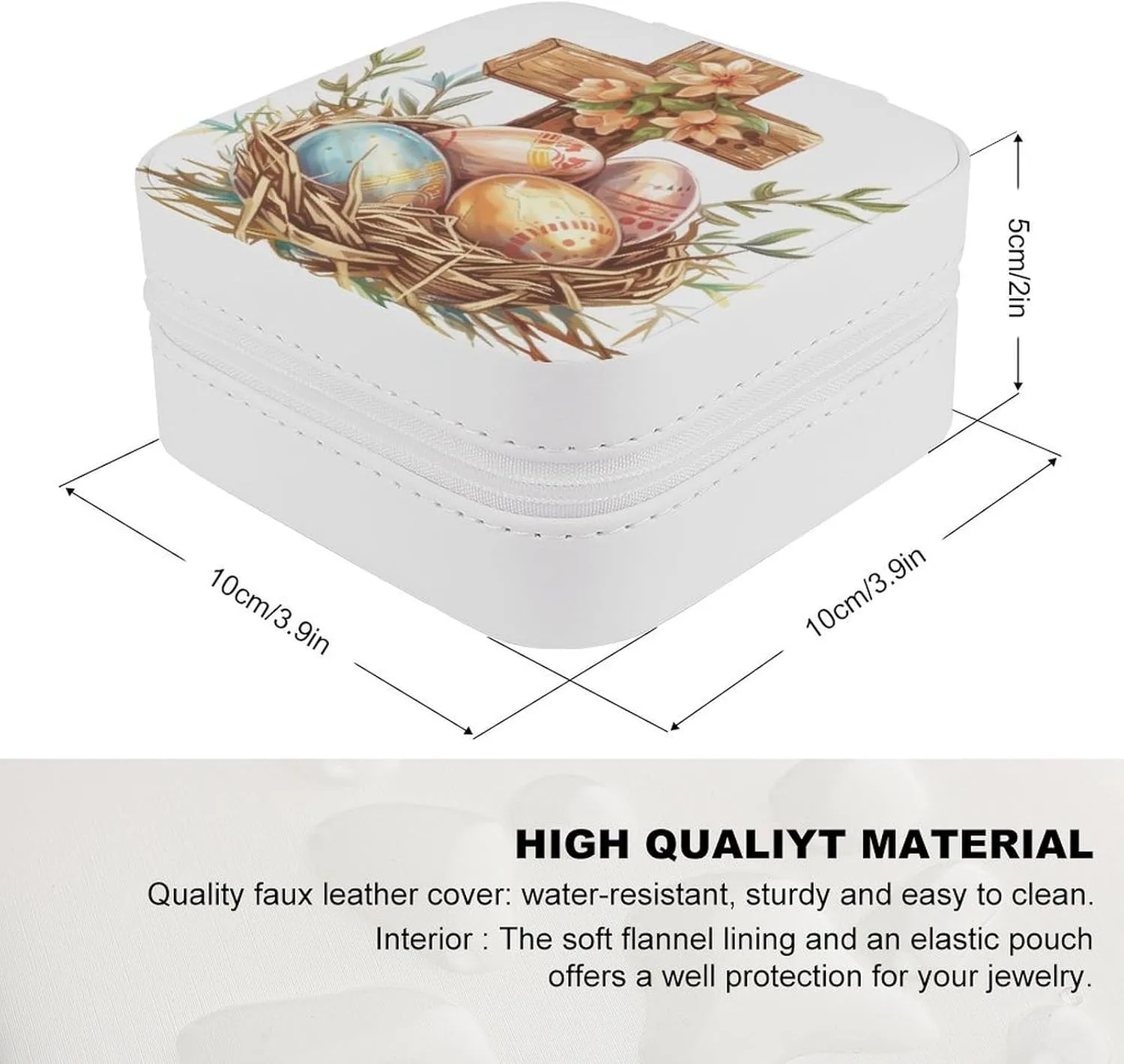 Easter Cross Travel Jewelry Case,easter Eggs Small Jewelry Box Jewelry Organizer Portable PU Leather Mini Jewelry Case for Girls Womens Earring Necklace Rings Bracelet