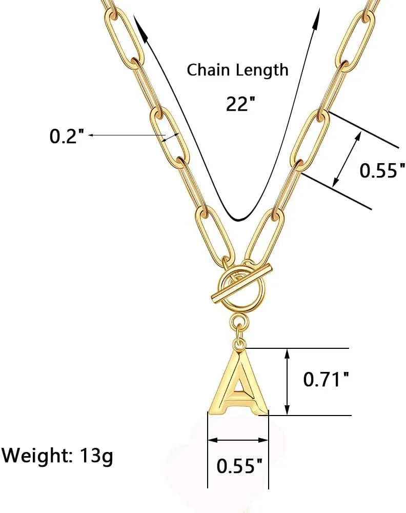 Eben-Ezer Toggle Clasp Capital A-Z Initial Necklace for Women Hiphop Plated Brass Alphabet Pendant Necklaces Thick Chain OT Buckle Necklace(P)