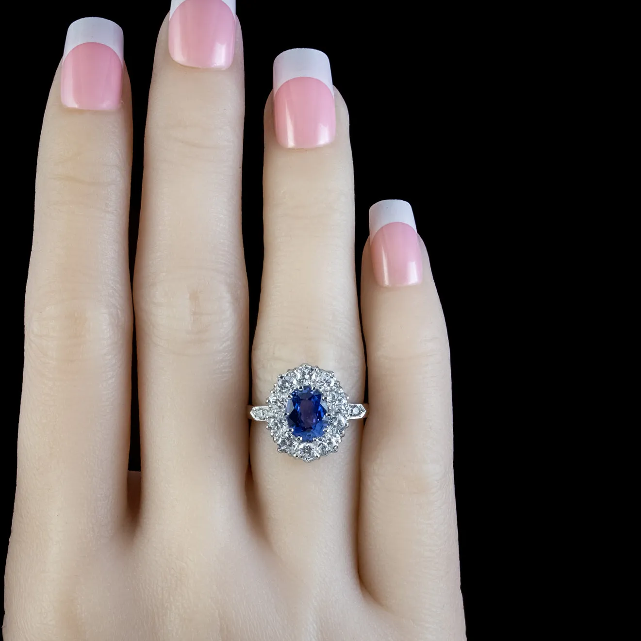Edwardian Style Sapphire Diamond Cluster Ring 1.70ct Sapphire