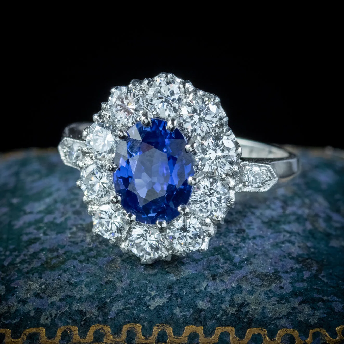 Edwardian Style Sapphire Diamond Cluster Ring 1.70ct Sapphire