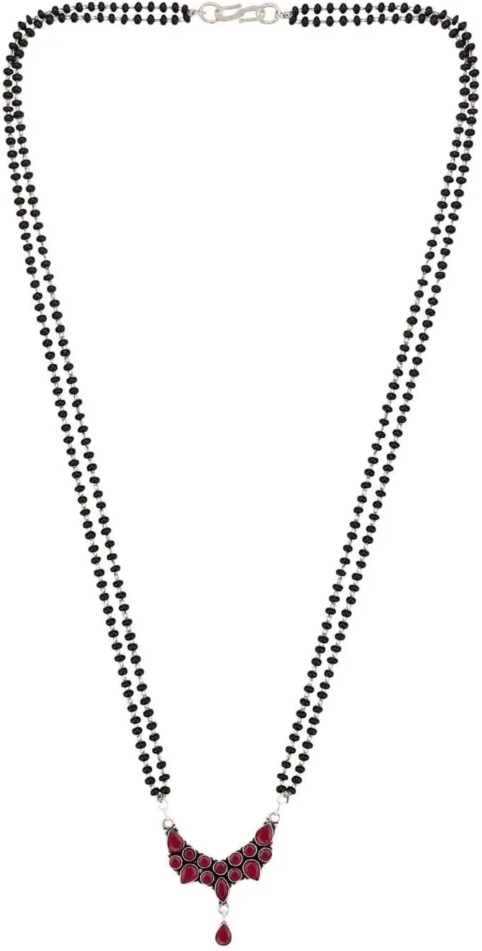 Efulgenz Mangalsutra for Women Indian Bollywood Traditional Crystal Pendant Necklace Wedding Bridal Indian Jewelry Black Beaded Delicate Strand Necklace Statement Jewelry for Women
