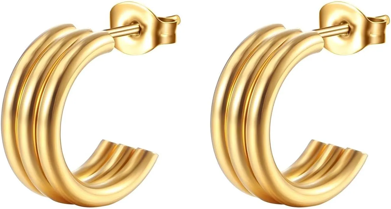 Elegant 18K Gold Plated Half-Hoop Stud Earrings for Women | Hypoallergenic Jewelry for Sensitive Ears | Stainless Steel Waterproof Earrings | Durable and Tarnish-Resistant