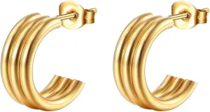 Elegant 18K Gold Plated Half-Hoop Stud Earrings for Women | Hypoallergenic Jewelry for Sensitive Ears | Stainless Steel Waterproof Earrings | Durable and Tarnish-Resistant