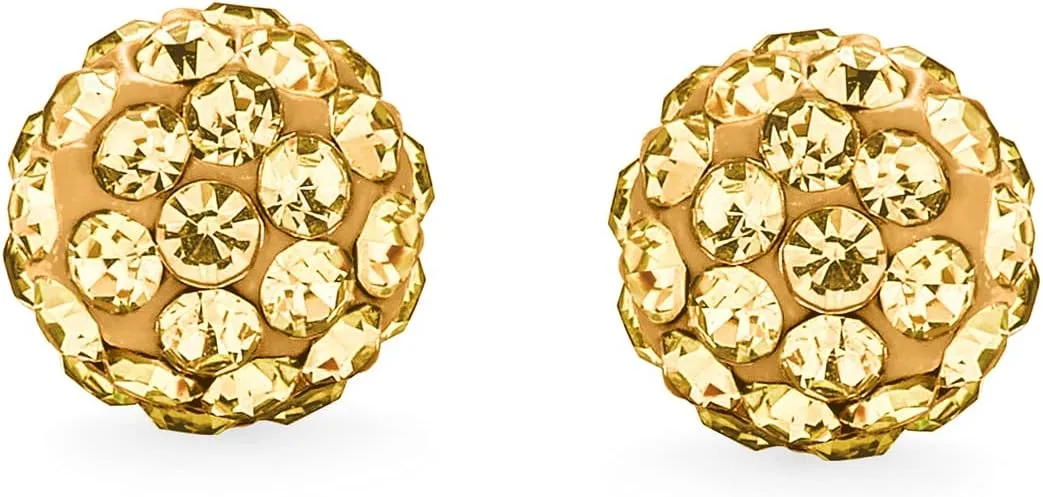 Elegant .925 Sterling Silver Round 8MM Glittering Pave Crystal Disco Ball Stud Earrings for Women Teens in Many Colors