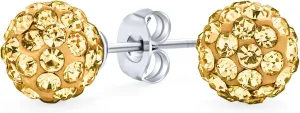 Elegant .925 Sterling Silver Round 8MM Glittering Pave Crystal Disco Ball Stud Earrings for Women Teens in Many Colors