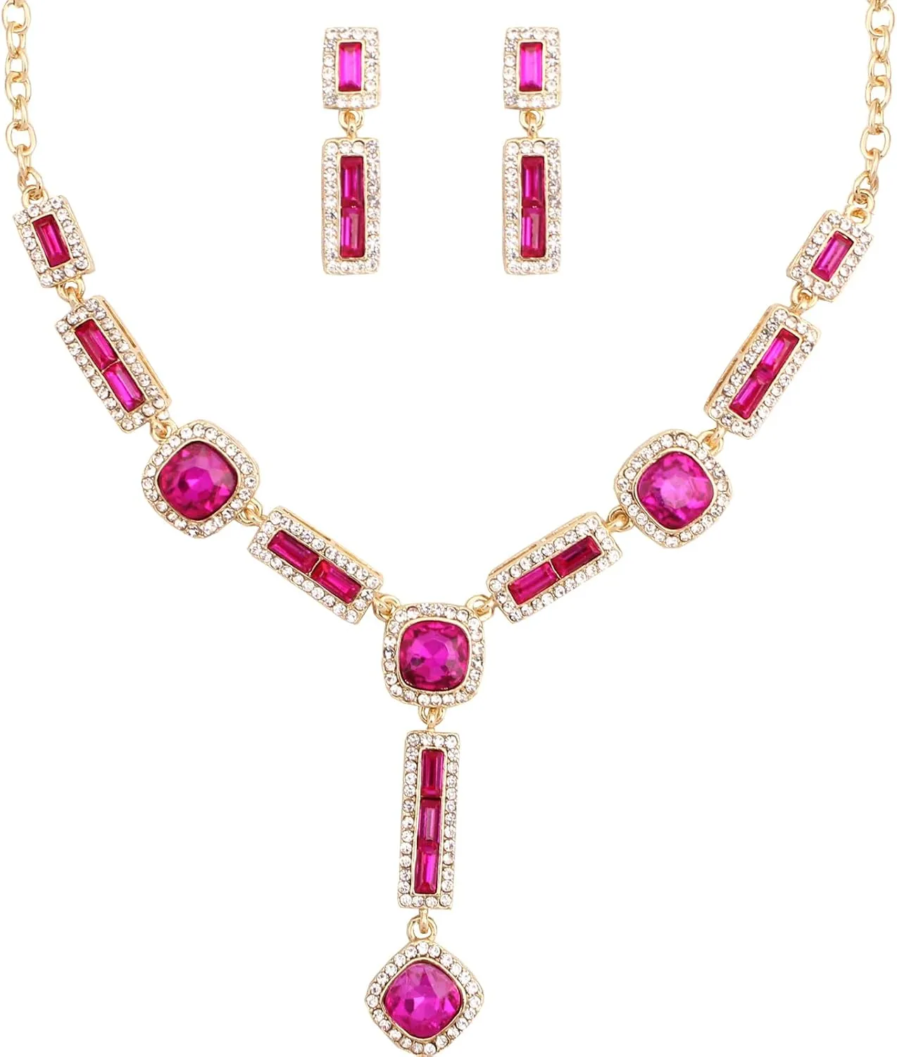 Elegant Austrian Crystal Pendant Necklace Drop Earrings Set for Women Bridal Wedding Prom Costume Jewelry Sets for Brides Bridesmaid