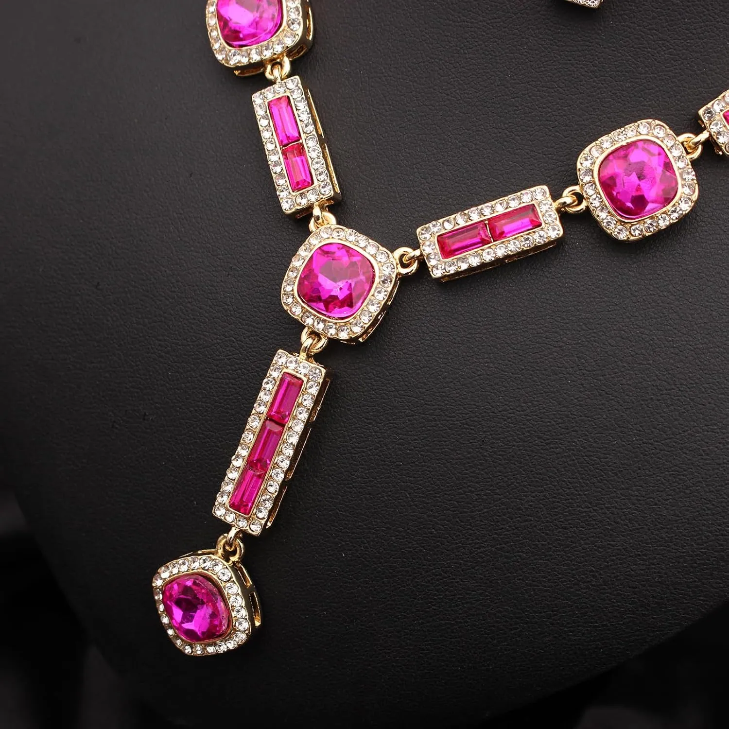 Elegant Austrian Crystal Pendant Necklace Drop Earrings Set for Women Bridal Wedding Prom Costume Jewelry Sets for Brides Bridesmaid