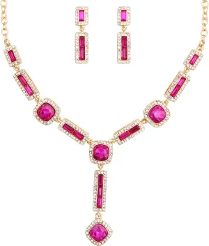 Elegant Austrian Crystal Pendant Necklace Drop Earrings Set for Women Bridal Wedding Prom Costume Jewelry Sets for Brides Bridesmaid