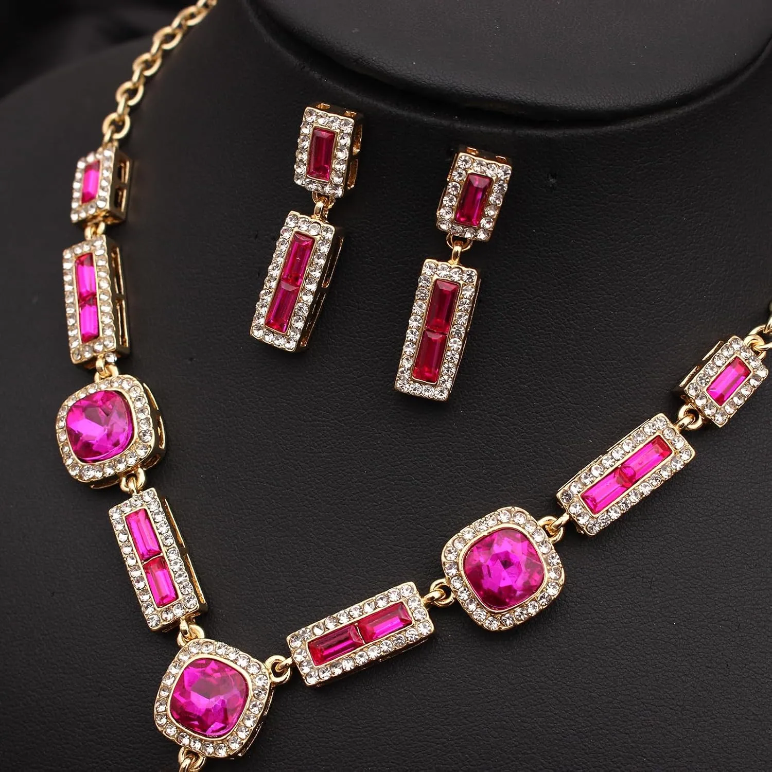 Elegant Austrian Crystal Pendant Necklace Drop Earrings Set for Women Bridal Wedding Prom Costume Jewelry Sets for Brides Bridesmaid
