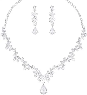 Elegant Bridal Crystal Necklace Earrings Bracelet Set Wedding Jewelry Sets Choker Necklace Prom Formal Costume Accessories for Bride Bridemaids Women