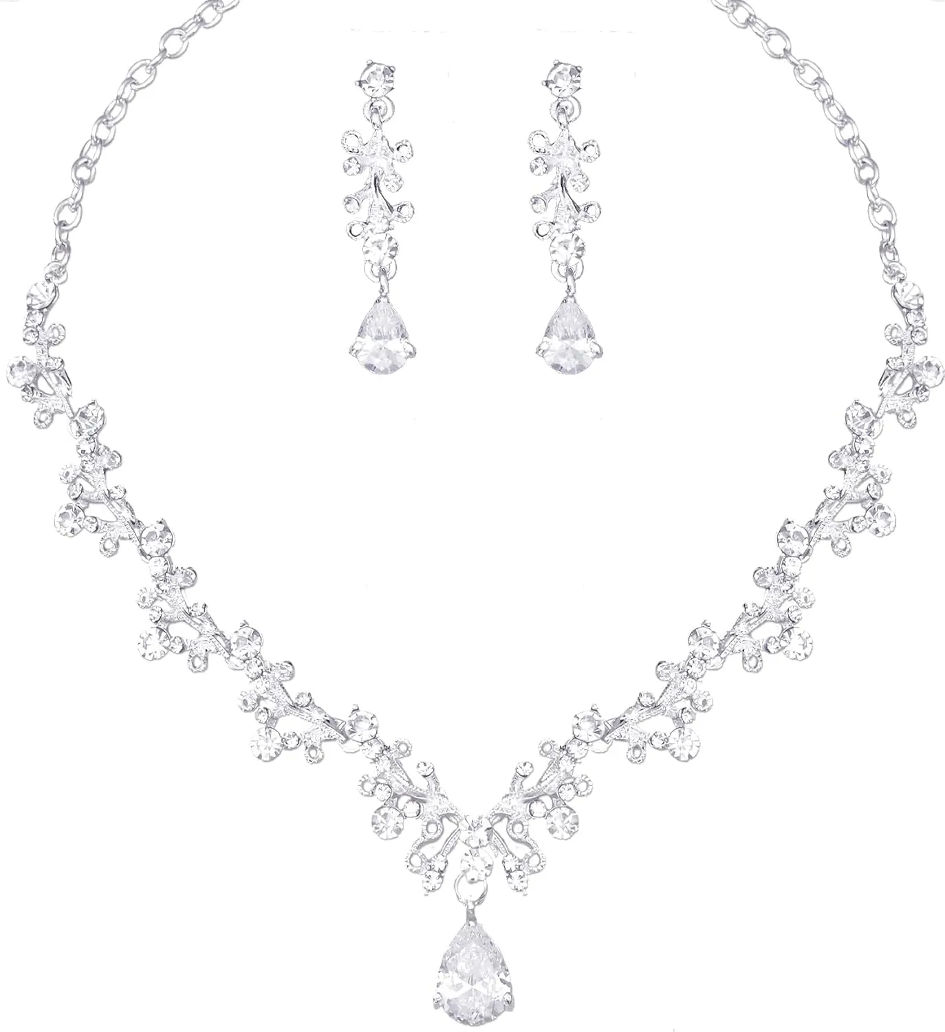 Elegant Bridal Crystal Necklace Earrings Bracelet Set Wedding Jewelry Sets Choker Necklace Prom Formal Costume Accessories for Bride Bridemaids Women
