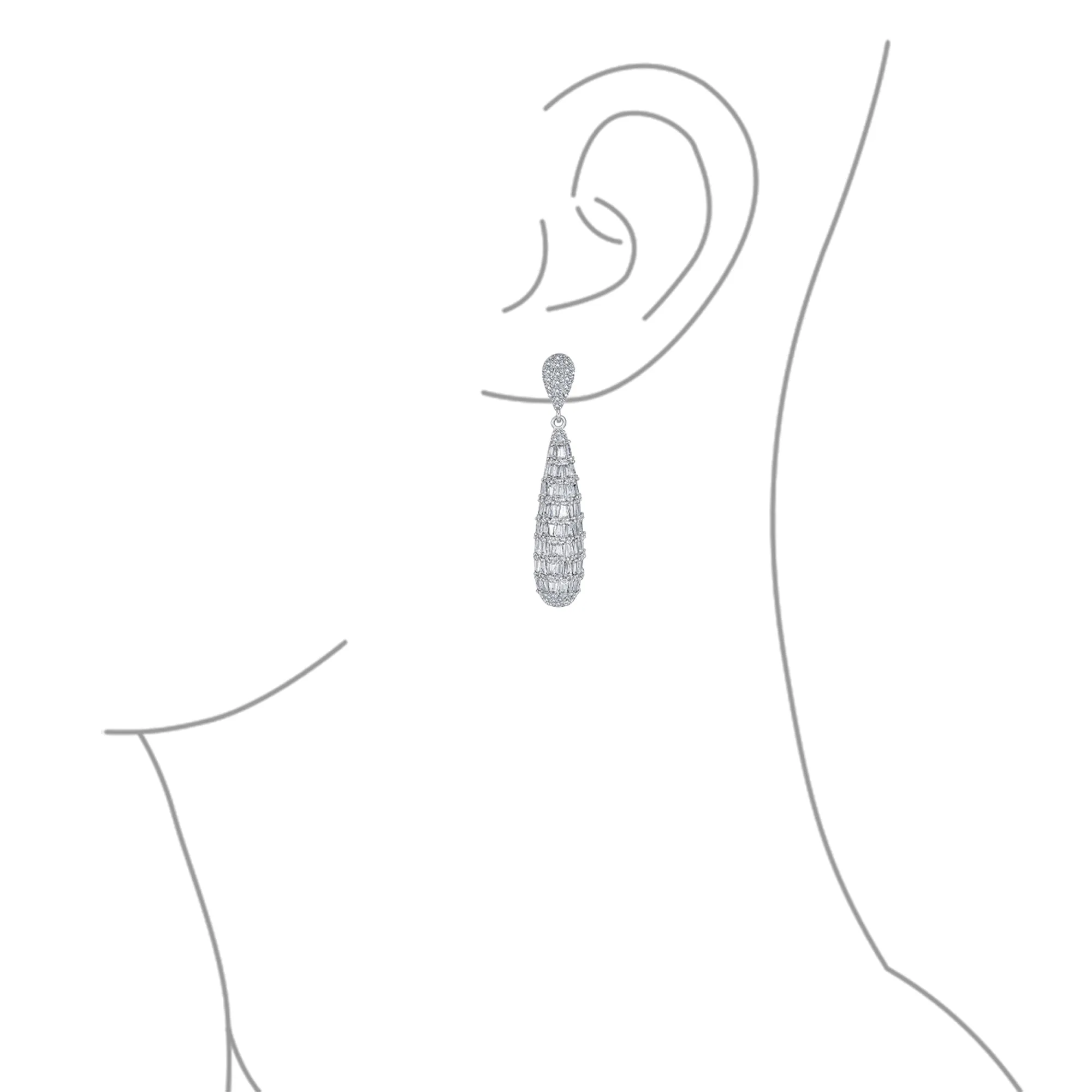 Elegant Bridal CZ Dangle Chandelier Earrings Art Deco Teardrop Silver Plated