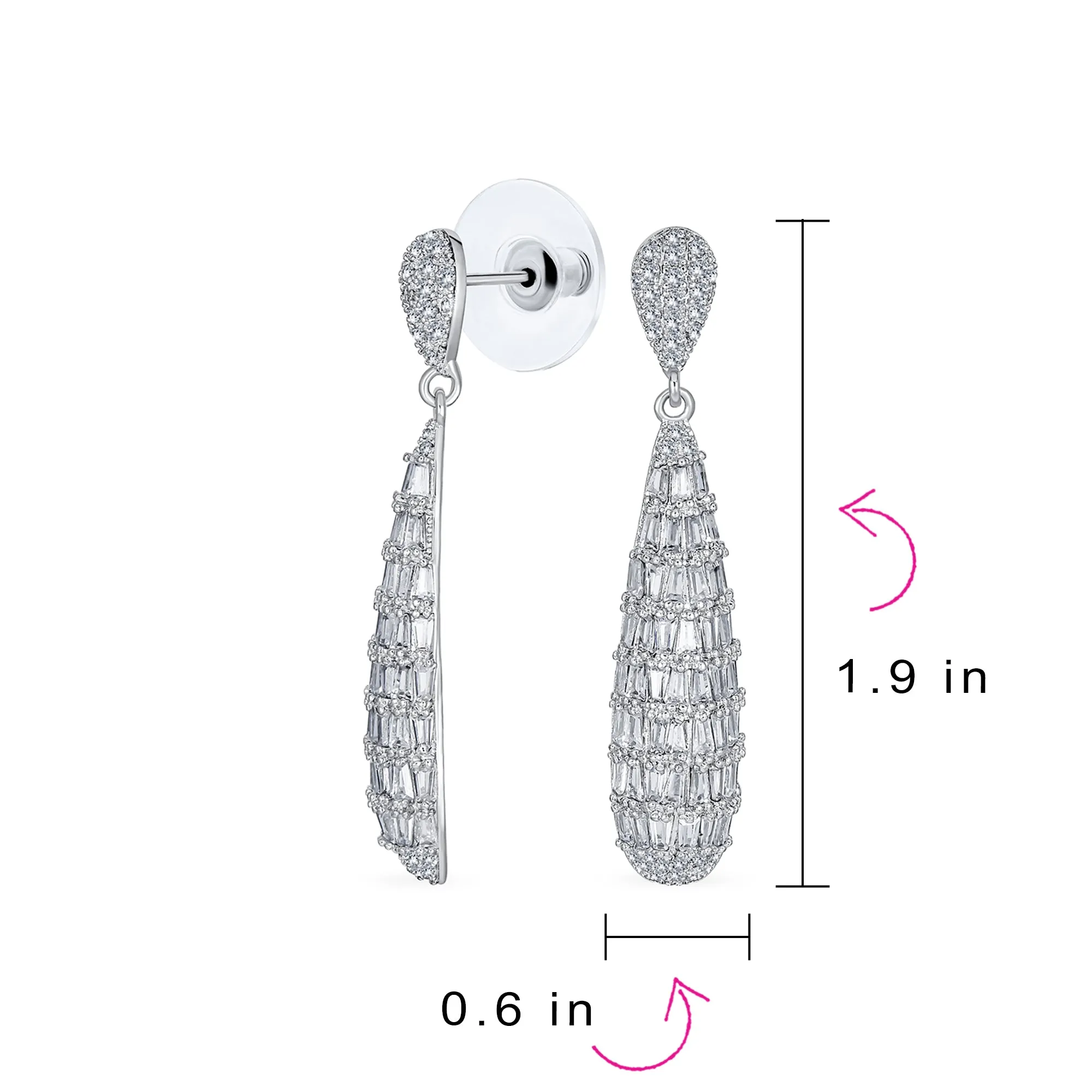 Elegant Bridal CZ Dangle Chandelier Earrings Art Deco Teardrop Silver Plated