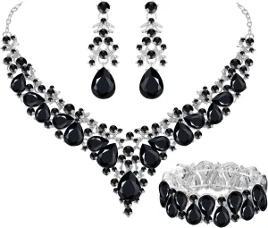 Elegant Bridal Wedding Jewelry Set for Women/Brides/Bridesmaids Teardrop Crystal Leaf Cluster Jewelry Set for Wedding Prom Party Bridal Bridesmaids Rhinestone Crystal Necklace Earrings Bracelet Set