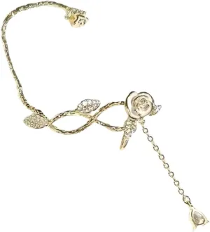 Elegant Camellias and Tassels Ear Cuff Sparkling Zircon Flower Clip on Earring Accessory for Women Fashion Jewelry