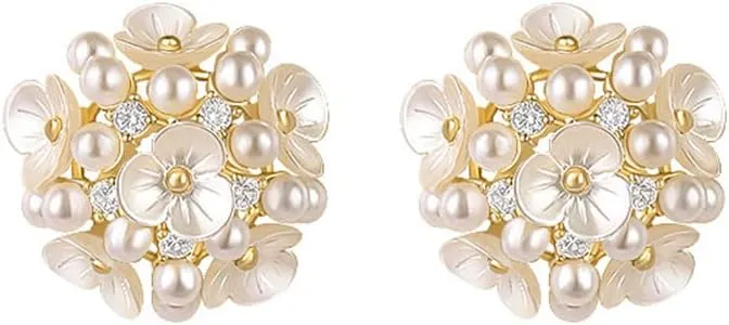 Elegant Flower Pearl Stud Earrings for Mother Sterling Silver Pins Cubic Zirconia Crystal Little Flower Wedding Earrings Studs Jewelry Gifts for Mom Women